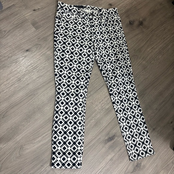 J. Crew Toothpick Black White Geometric Jeans Sz 28 Retro Grunge Skinny Mid Rise - Picture 2 of 9